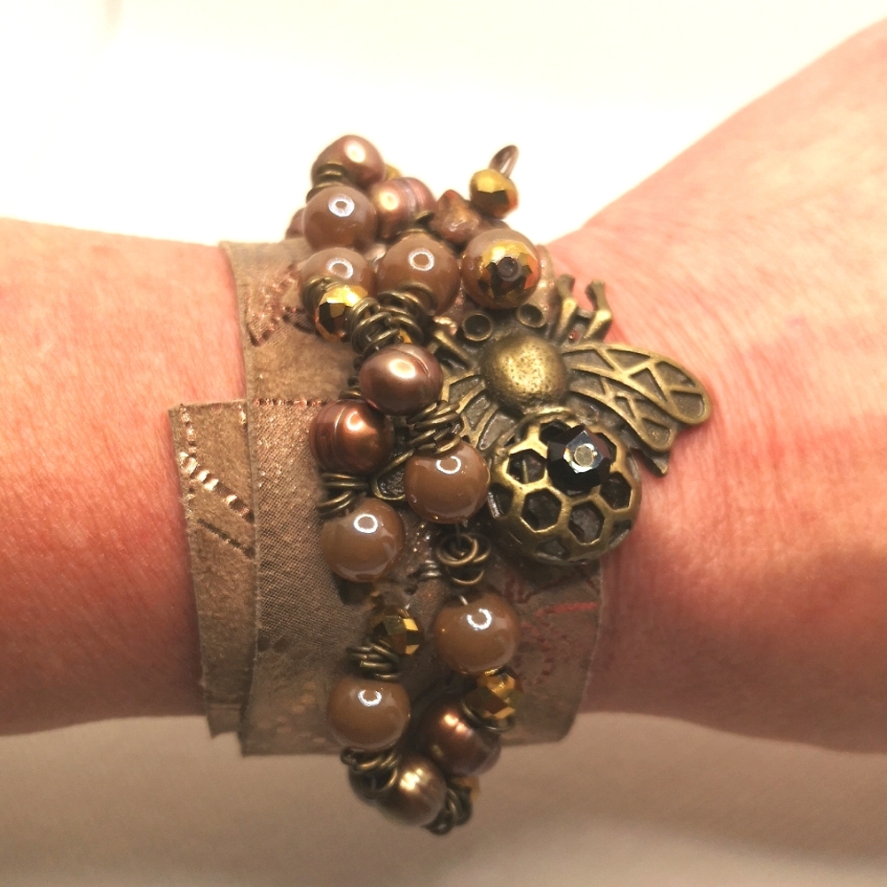 Bee and bead suede cuff